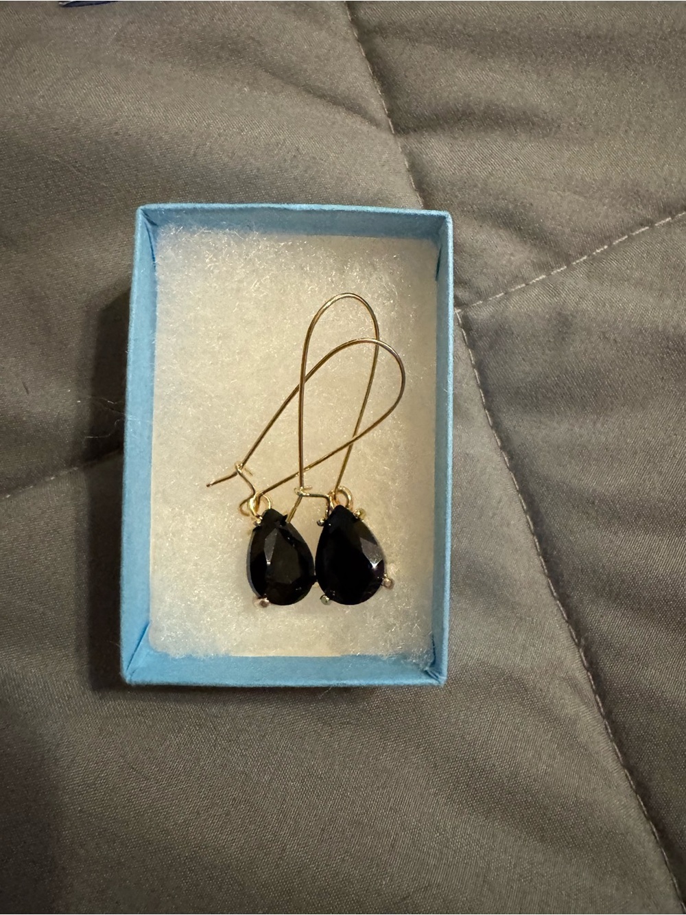 Gold Drop Earrings with Black Teardrop Stones